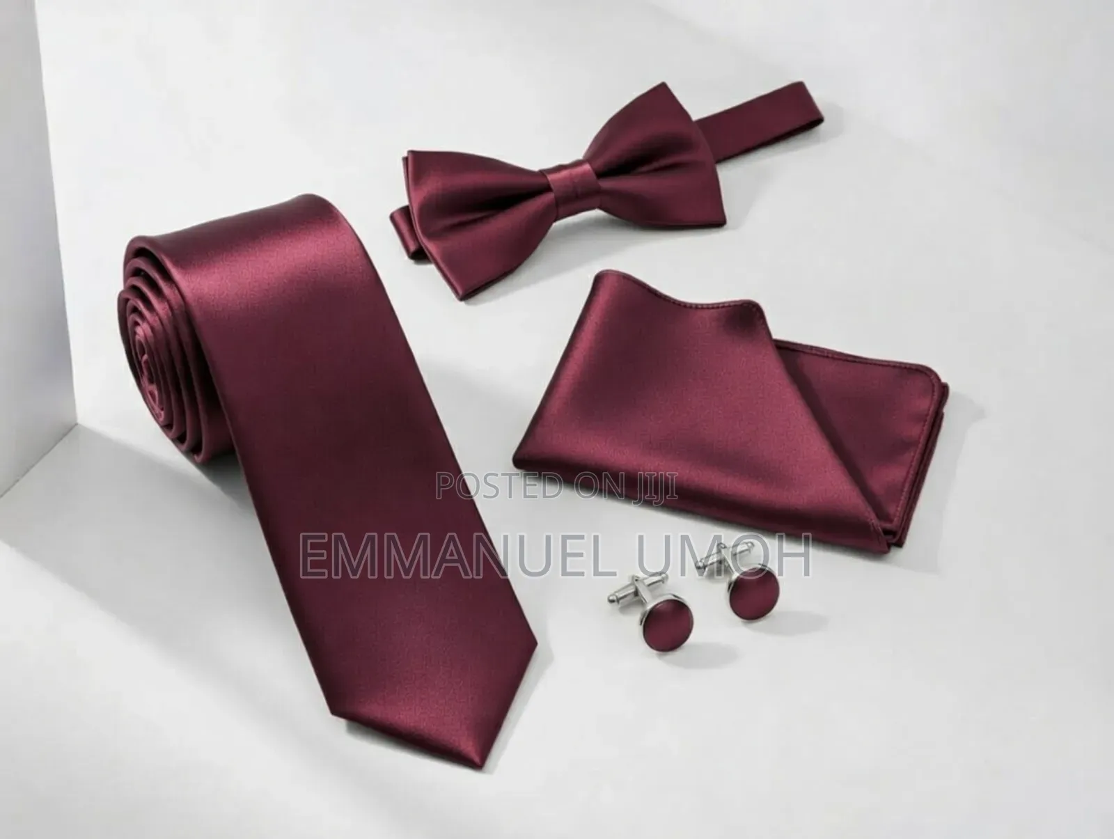 Very Nice and Classic Long Tie, Bow Tie, Cufflinks and Pocket Kerchief