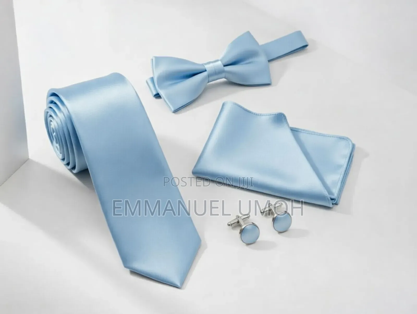 Very Nice and Classic Long Tie, Bow Tie, Cufflinks and Pocket Kerchief