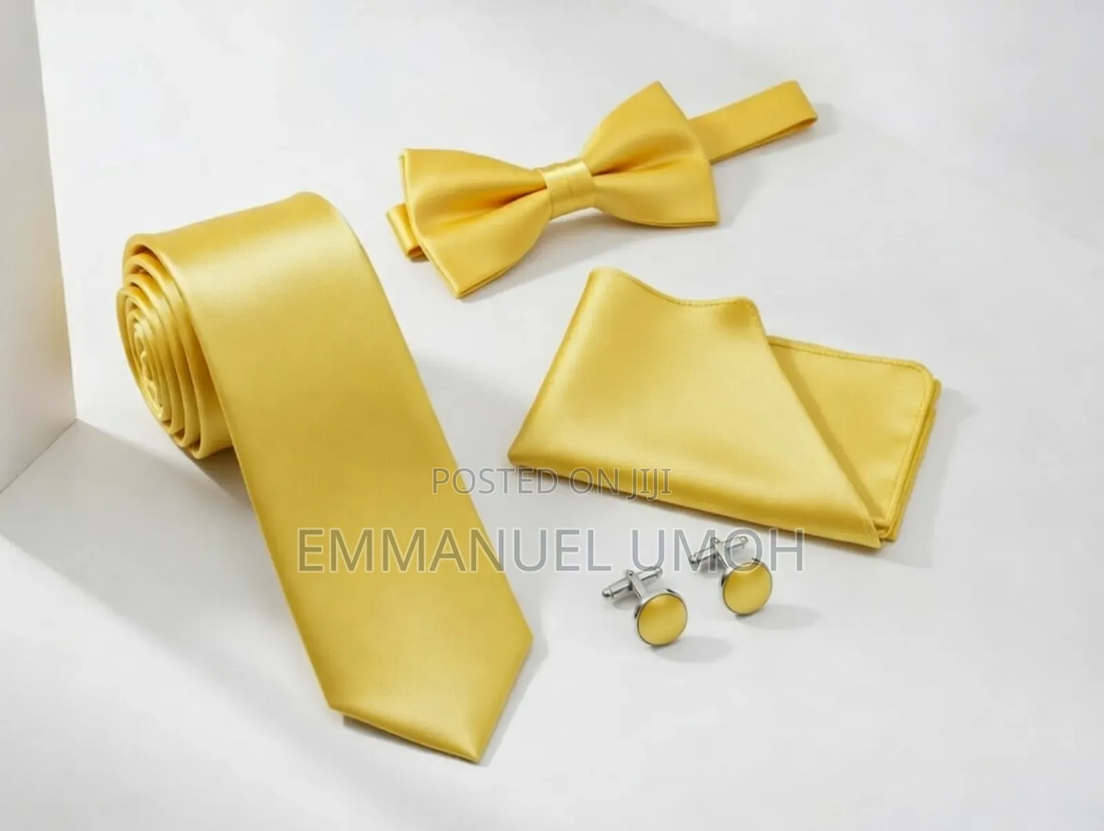 Very Nice and Classic Long Tie, Bow Tie, Cufflinks and Pocket Kerchief
