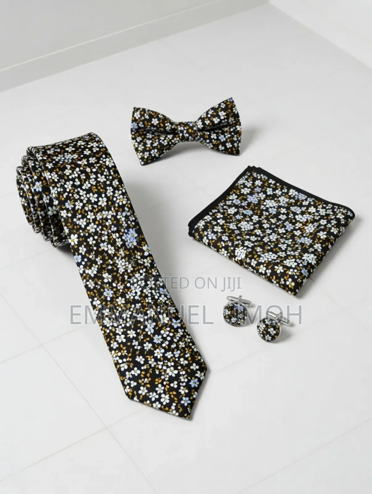 Very Nice and Classic Long Tie, Bow Tie, Cufflinks and Pocket Kerchief