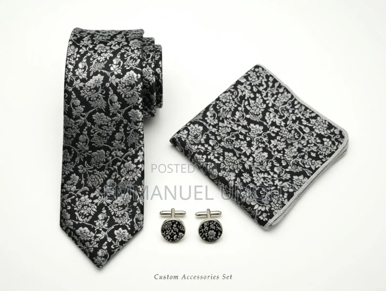 Classy Long Ties With Cufflinks and Pocket Square