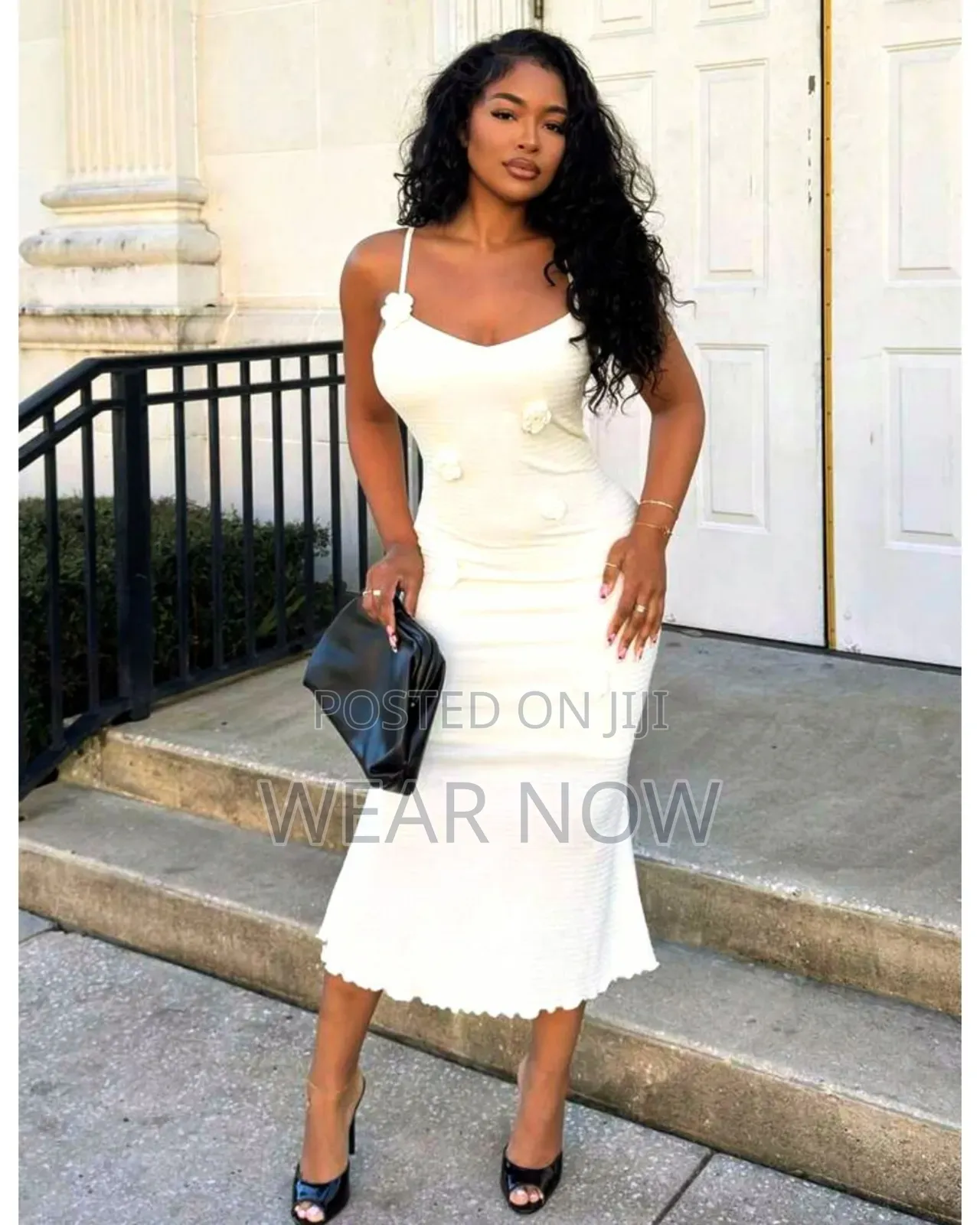 Creamy 3d Florals Bodycon Mini Dress