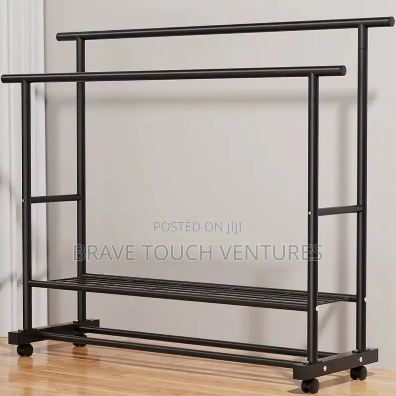 Multipurpose Double Pole Clothes Hanger With Bag/Shoe Rack