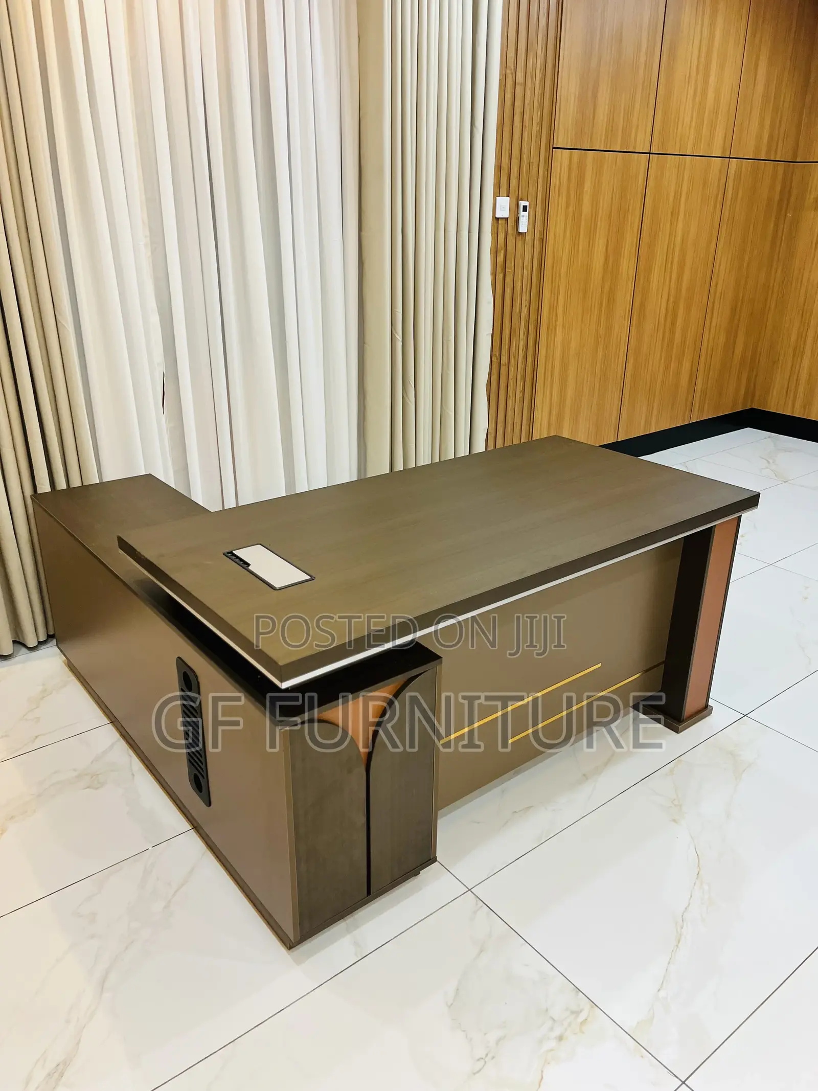 Modern L-Shaped Executive Office Desk and Chair