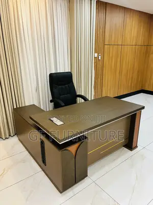 Modern L-Shaped Executive Office Desk and Chair