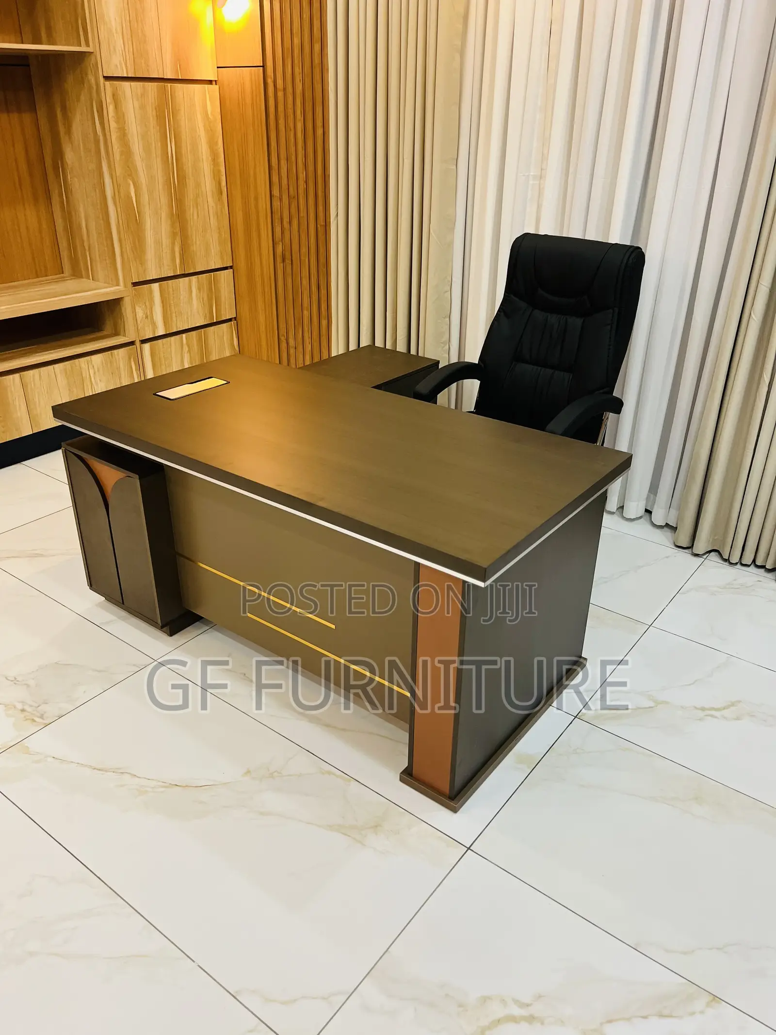 Modern L-Shaped Executive Office Desk and Chair
