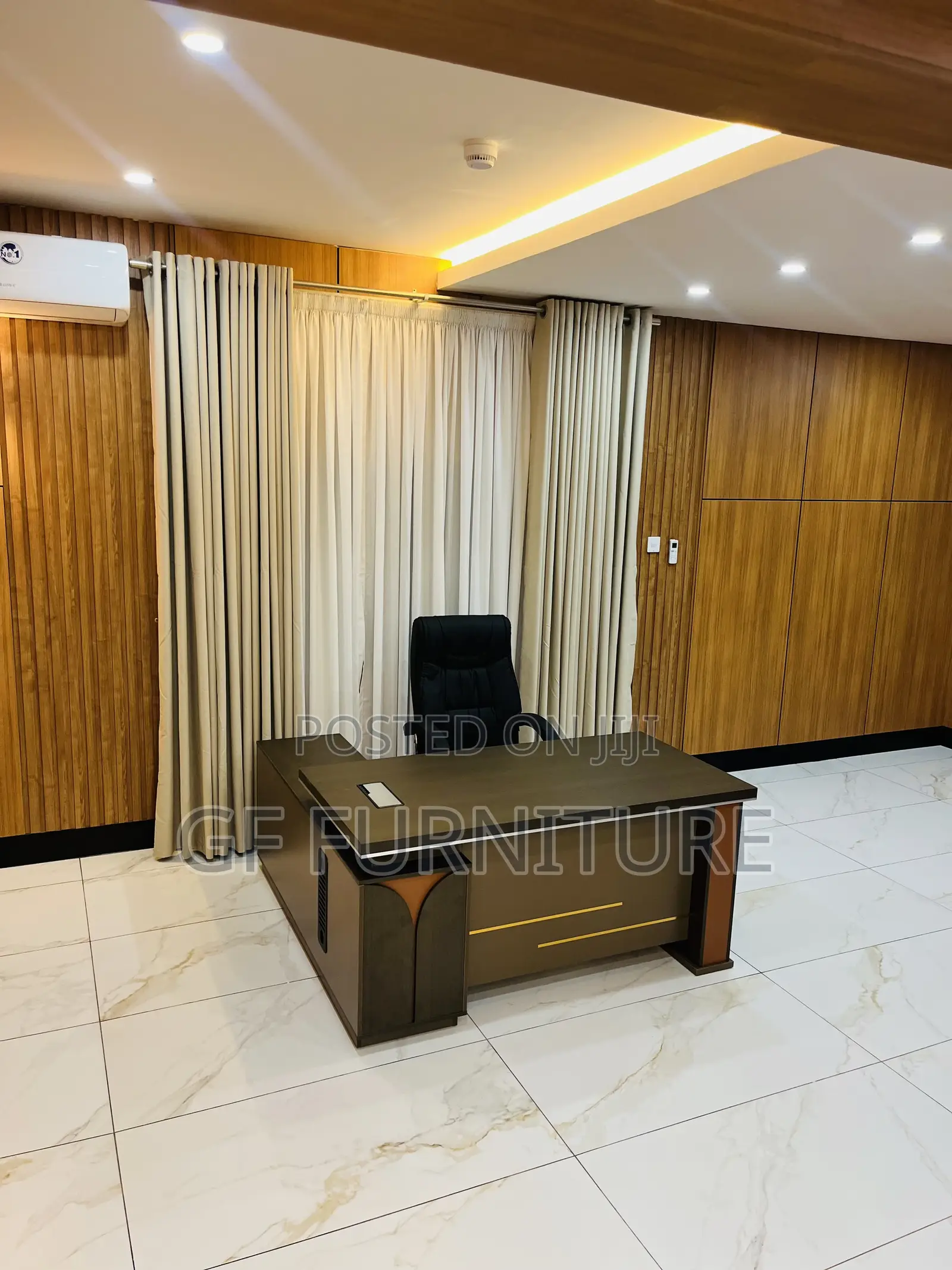 Modern L-Shaped Executive Office Desk and Chair