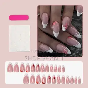 24pcs Press-on With Glue, Sticker, File, Cuticle Stick Alcohol Pad