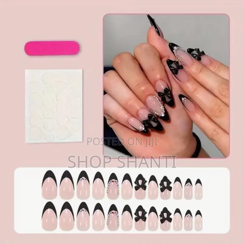 24pcs Press-on With Glue, Sticker, File, Cuticle Stick Alcohol Pad