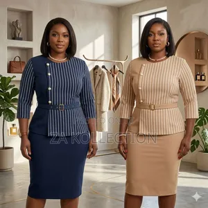 Ladies Stripped Fitted Buttoned Office Dress