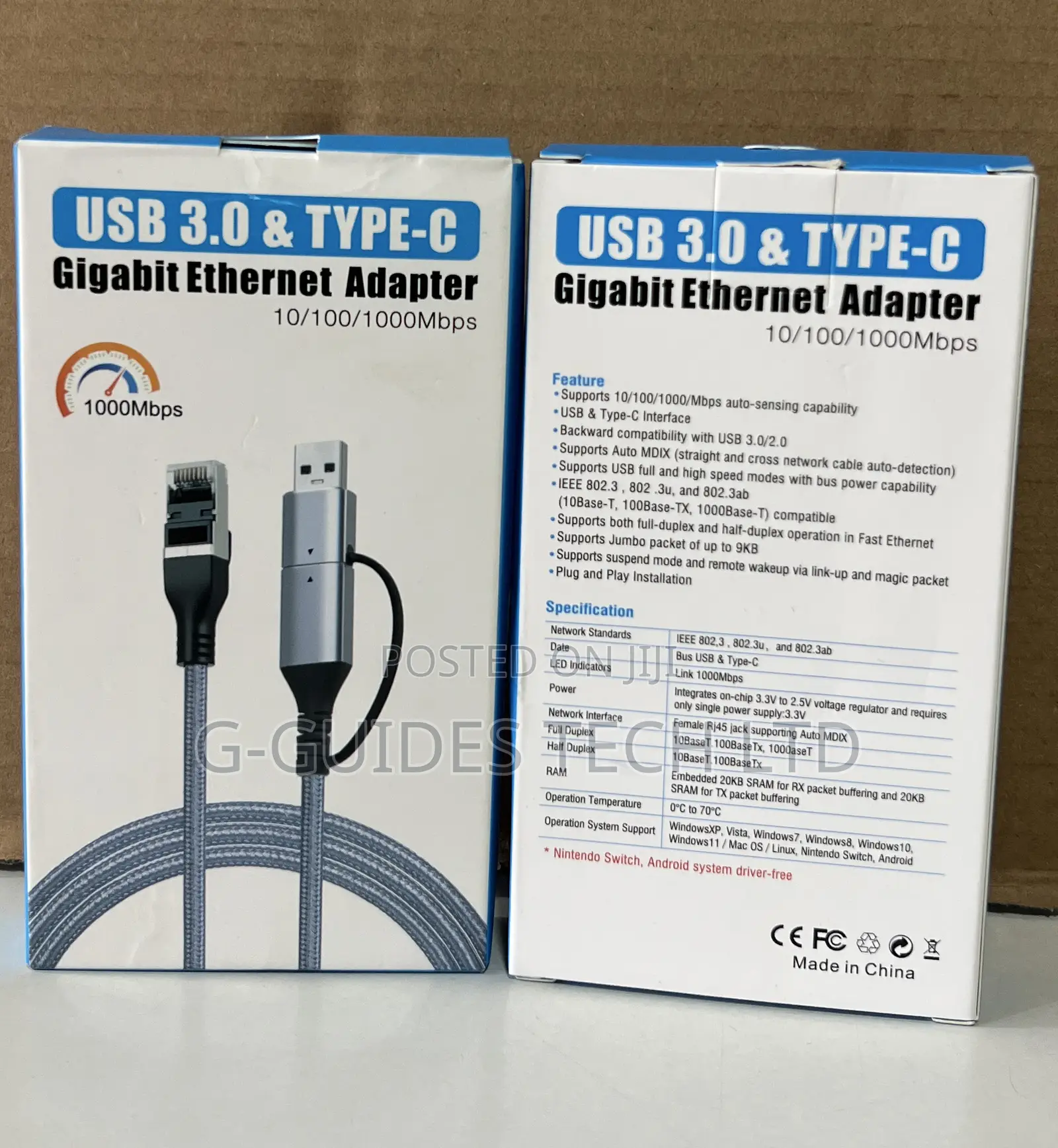 2 in 1 Usb 3.0 and Type-C Gigabit Ethernet Adapter Console Cable