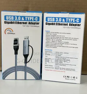2 in 1 Usb 3.0 and Type-C Gigabit Ethernet Adapter Console Cable