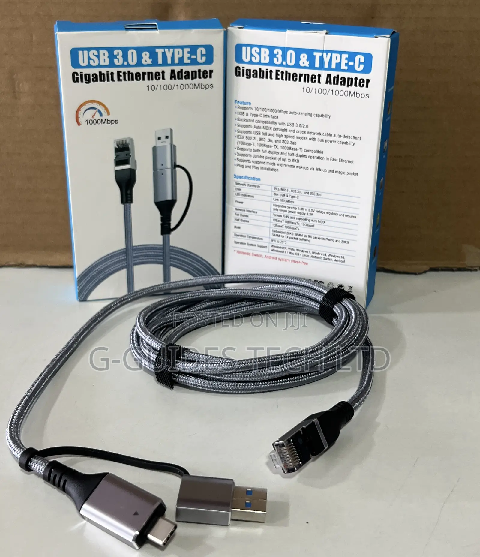 2 in 1 Usb 3.0 and Type-C Gigabit Ethernet Adapter Console Cable