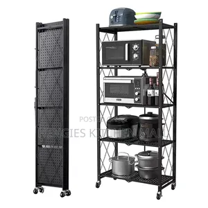 5 Tier Metallic Foldable Kitchen Trolley