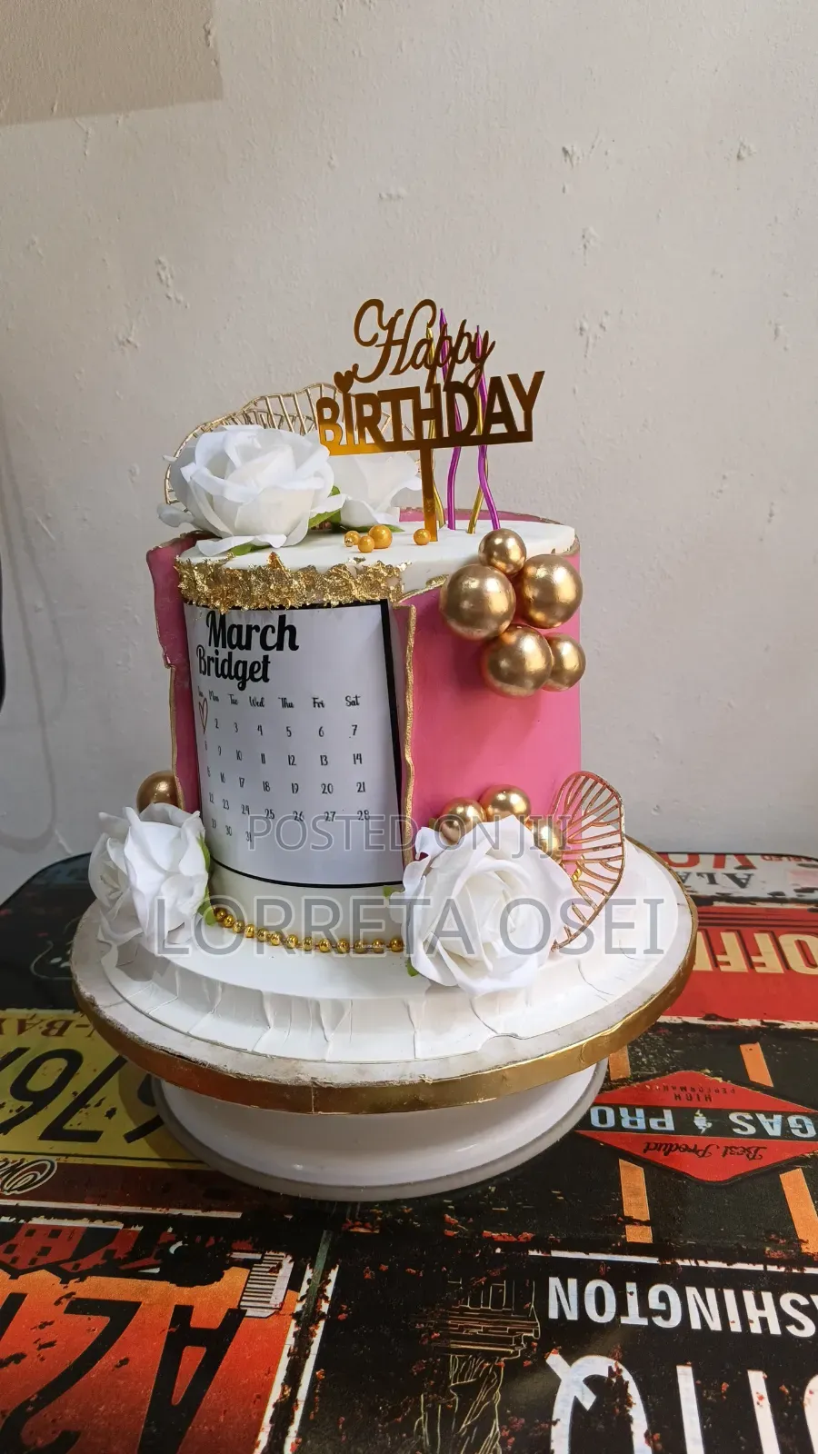 Pink and White Birthday Cake