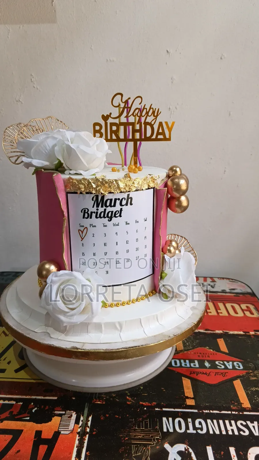 Pink and White Birthday Cake