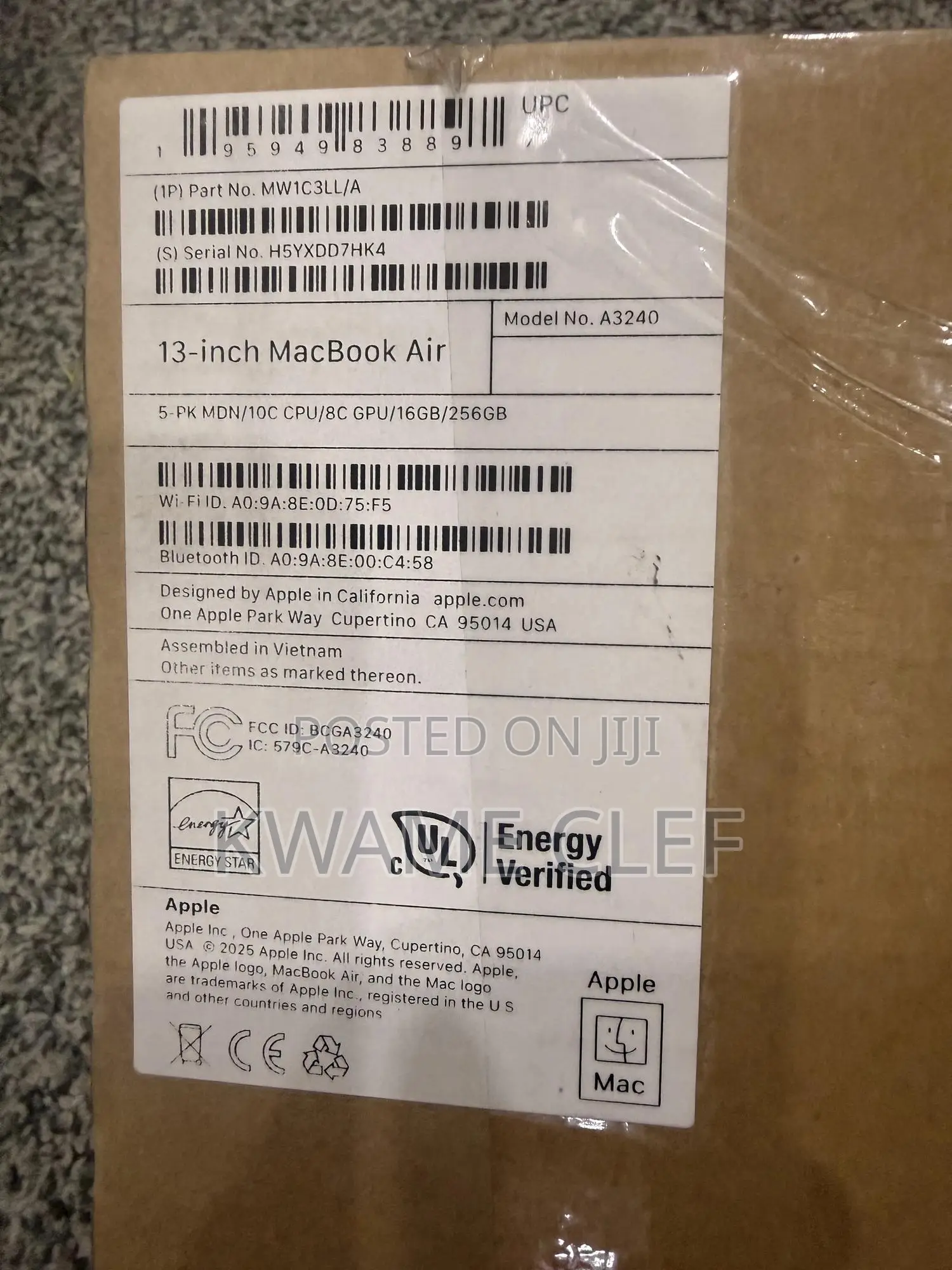 New Laptop Apple MacBook Air 2020 16GB Intel Core i5 SSD 256GB