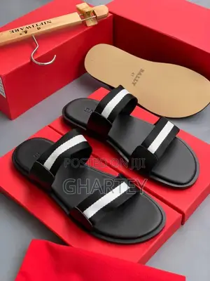 Bally Black Leather Double‐Stripe Sandals –Luxe Comfort for Every Step