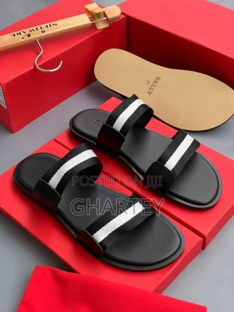 Bally Black Leather Double‐Stripe Sandals –Luxe Comfort for Every Step