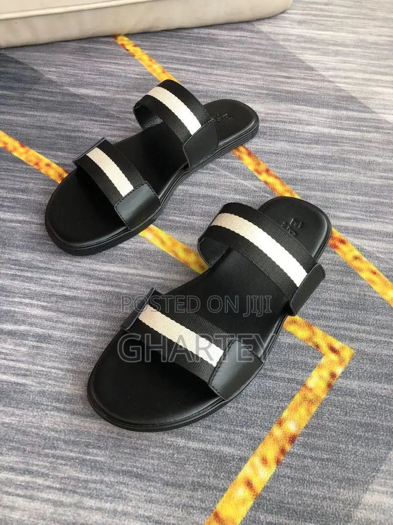 Bally Black Leather Double‐Stripe Sandals –Luxe Comfort for Every Step