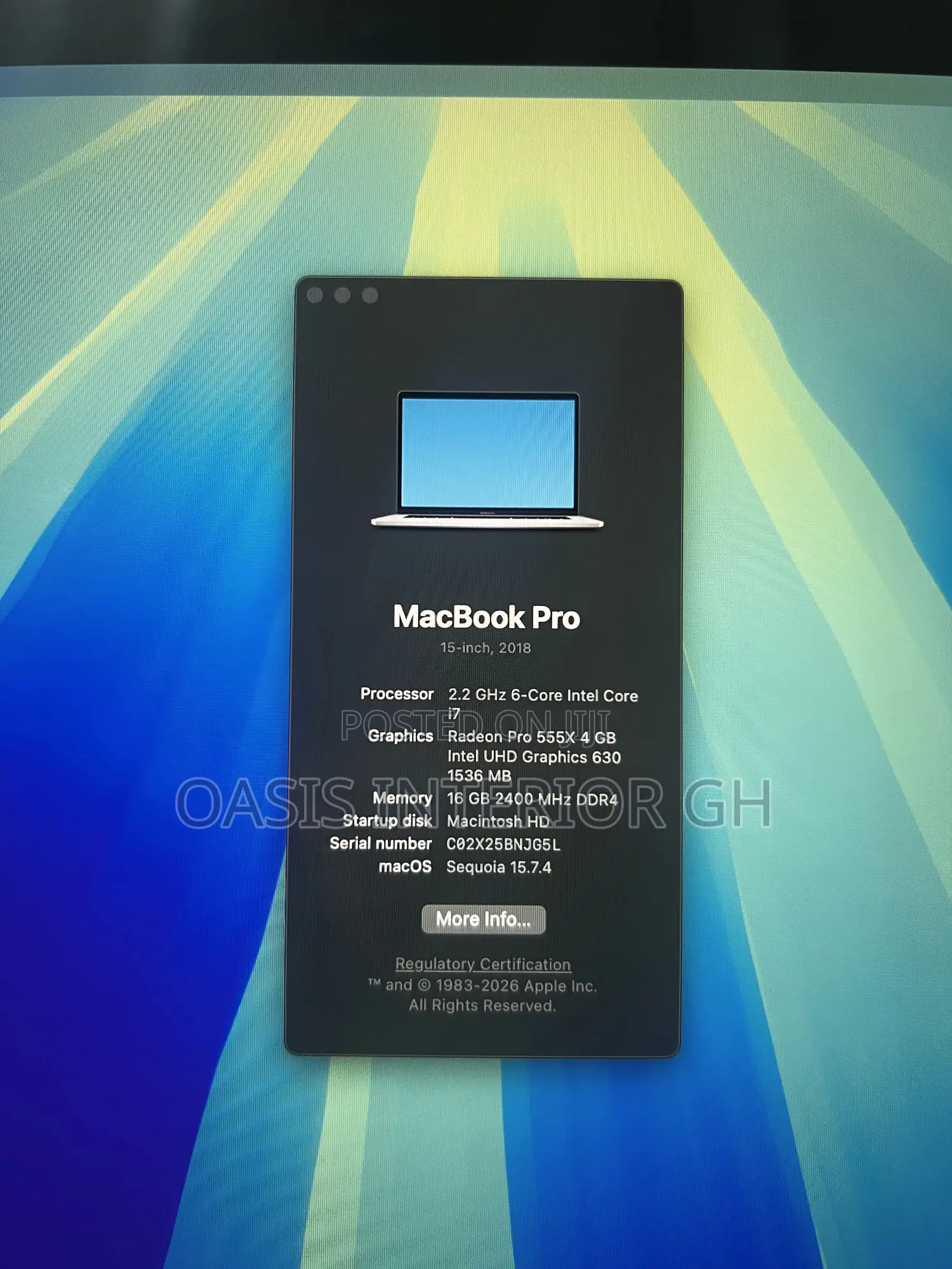Laptop Apple MacBook Pro 2018 16GB Intel Core i7 SSD 256GB