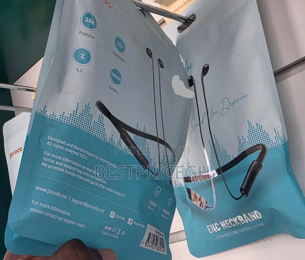 Porodo Blue Enc Neckband Apple Buds Earphones