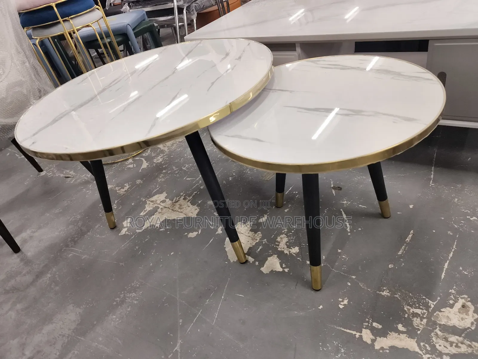 Round White Wooden Marble Effect Coffee or Nesting Tables