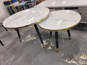 Round White Wooden Marble Effect Coffee or Nesting Tables