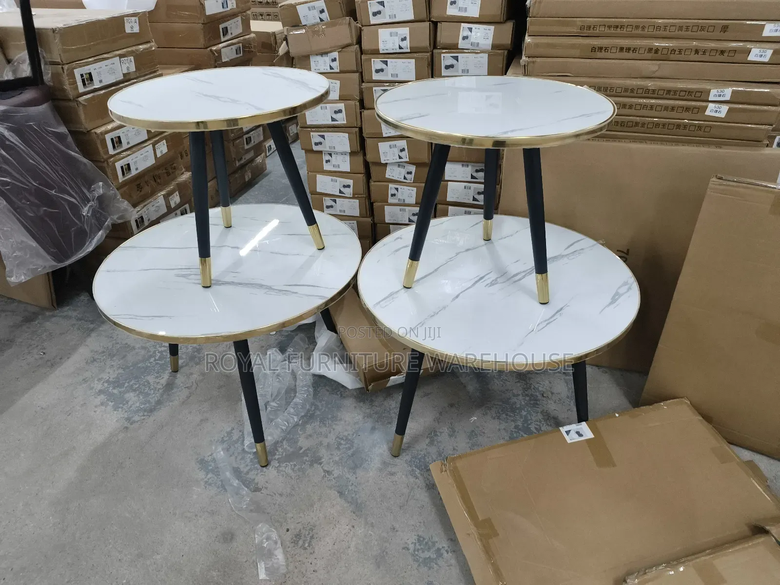 Round White Wooden Marble Effect Coffee or Nesting Tables