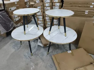 Round White Wooden Marble Effect Coffee or Nesting Tables