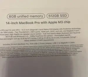 New Laptop Apple MacBook Pro 2024 M3 14-inch 8GB Apple M3 SSD 512GB