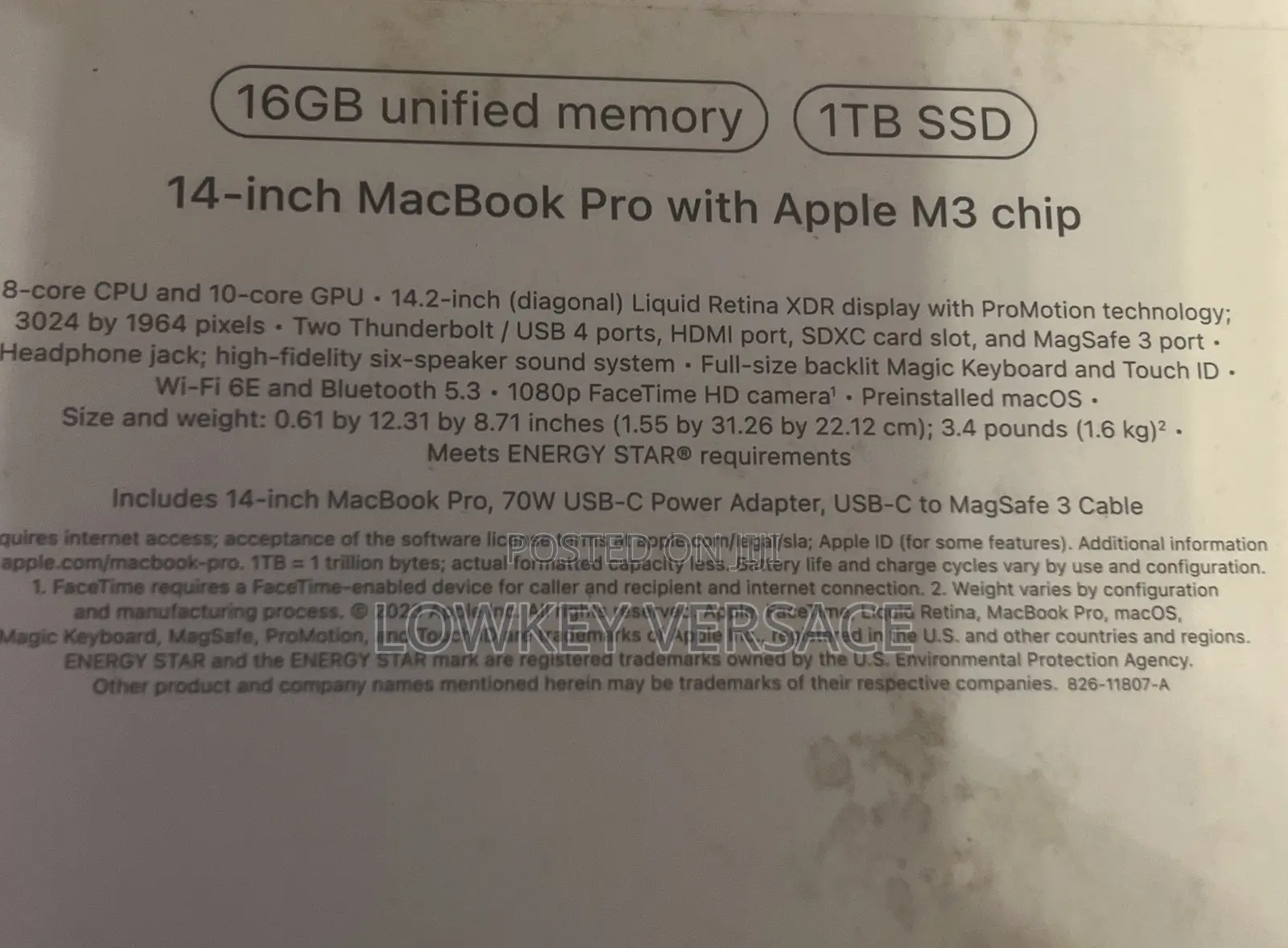 New Laptop Apple MacBook Pro 2023 M3 14-inch 16GB Apple M3 SSD 1T