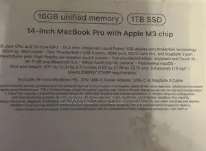 New Laptop Apple MacBook Pro 2023 M3 14-inch 16GB Apple M3 SSD 1T