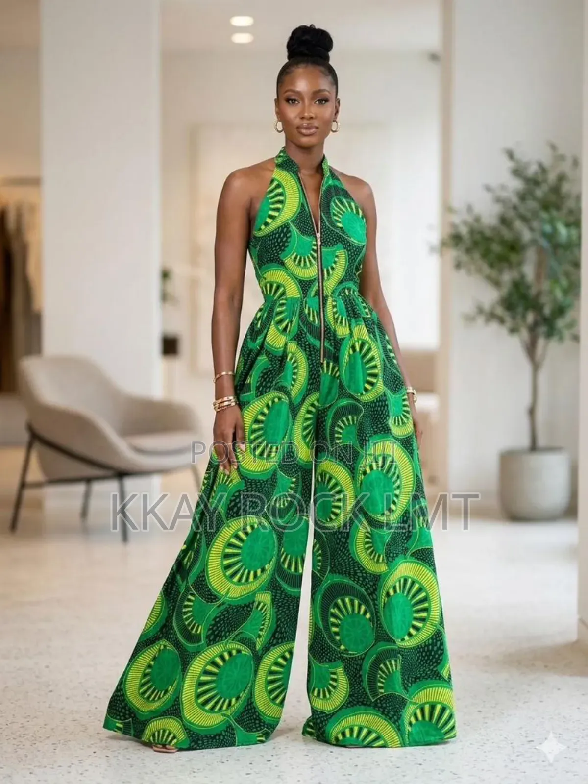 Beautiful Long Halterneck Ankara Style Jumpsuit