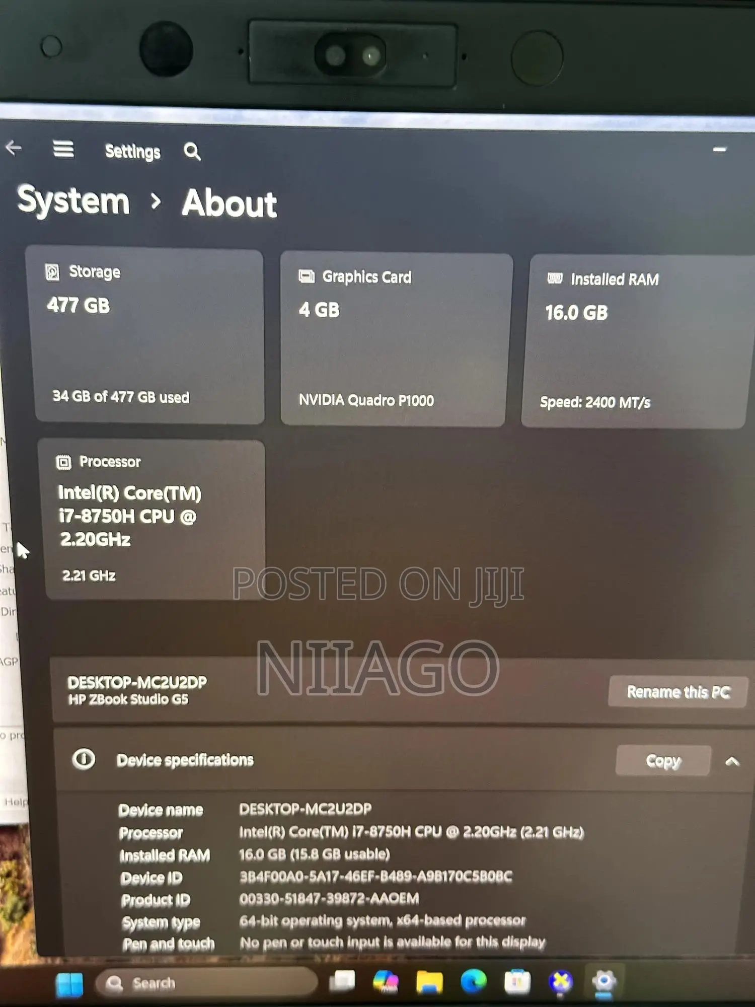 Laptop HP ZBook Studio G5 16GB Intel Core i7 SSD 512GB