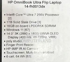 New Laptop HP OmniBook Ultra Flip 14" 16GB Intel Core Ultra 7 SSD 1T