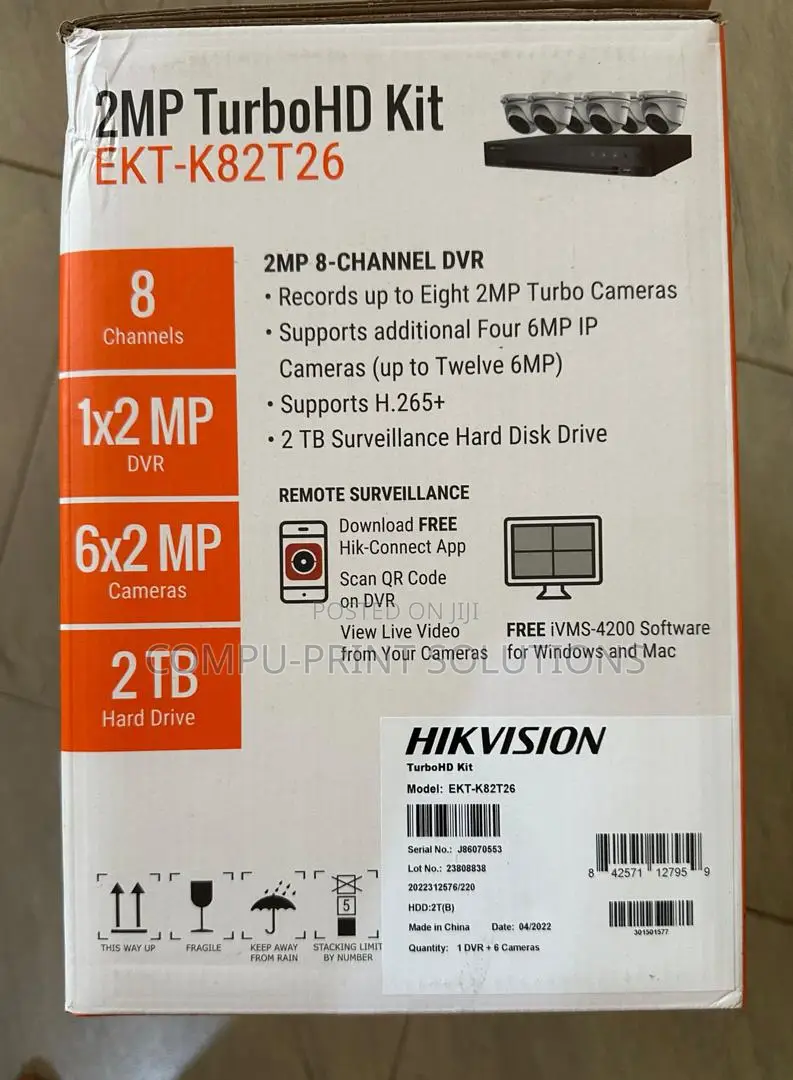 Hikvision Ekt-K82t26 8-Ch DVR + 6qtys 2mp Night Vision Turret Camera