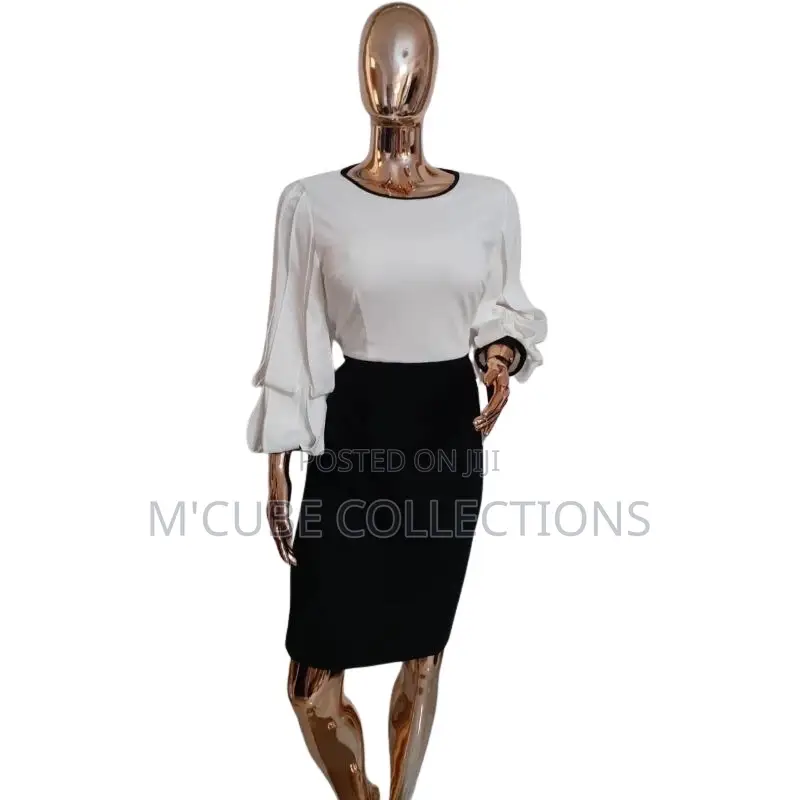 Monochrome Ruffled-Yoke Shift Dress