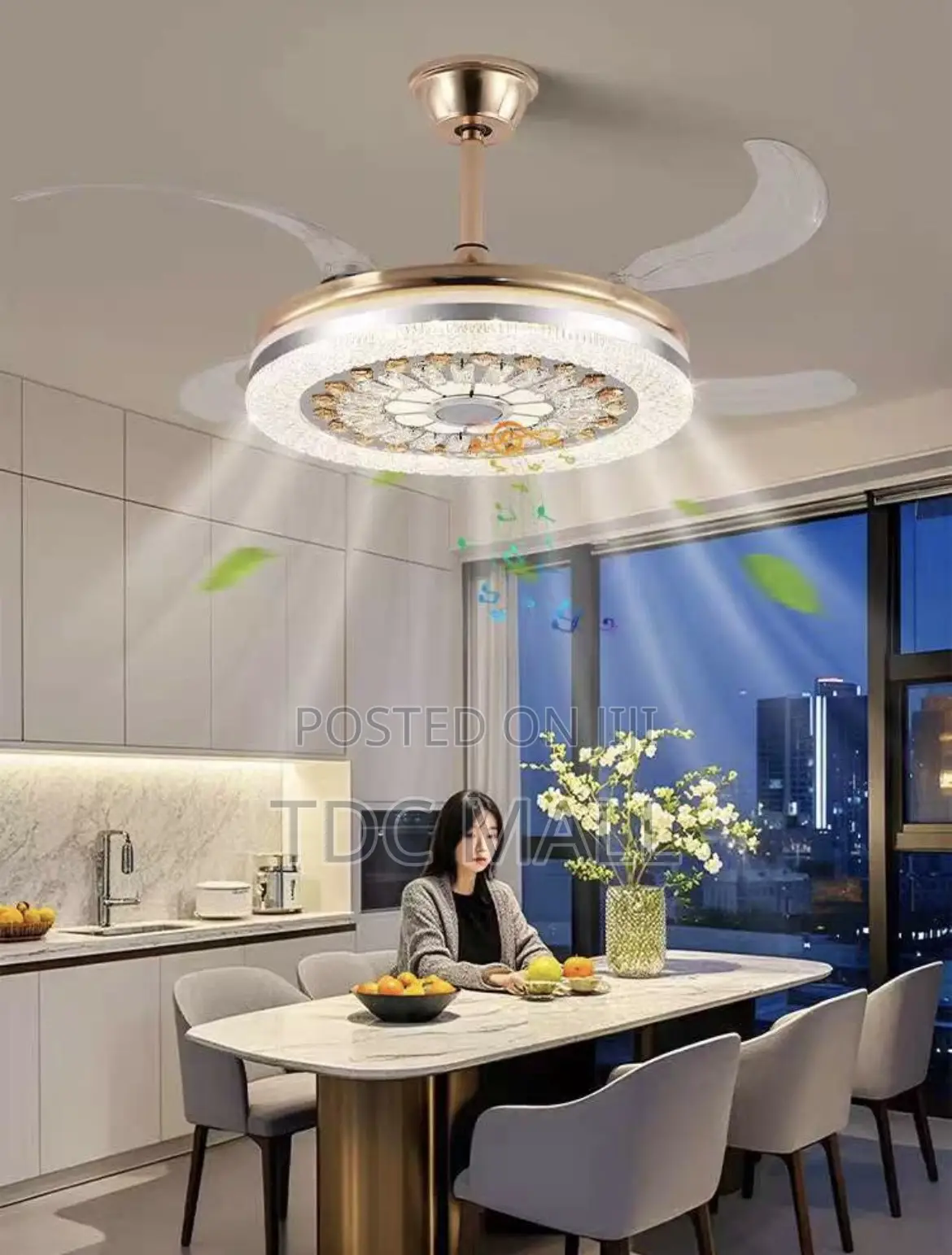 Luxury Crystal Fanlight With Bluetooth + Voice Control + Remote