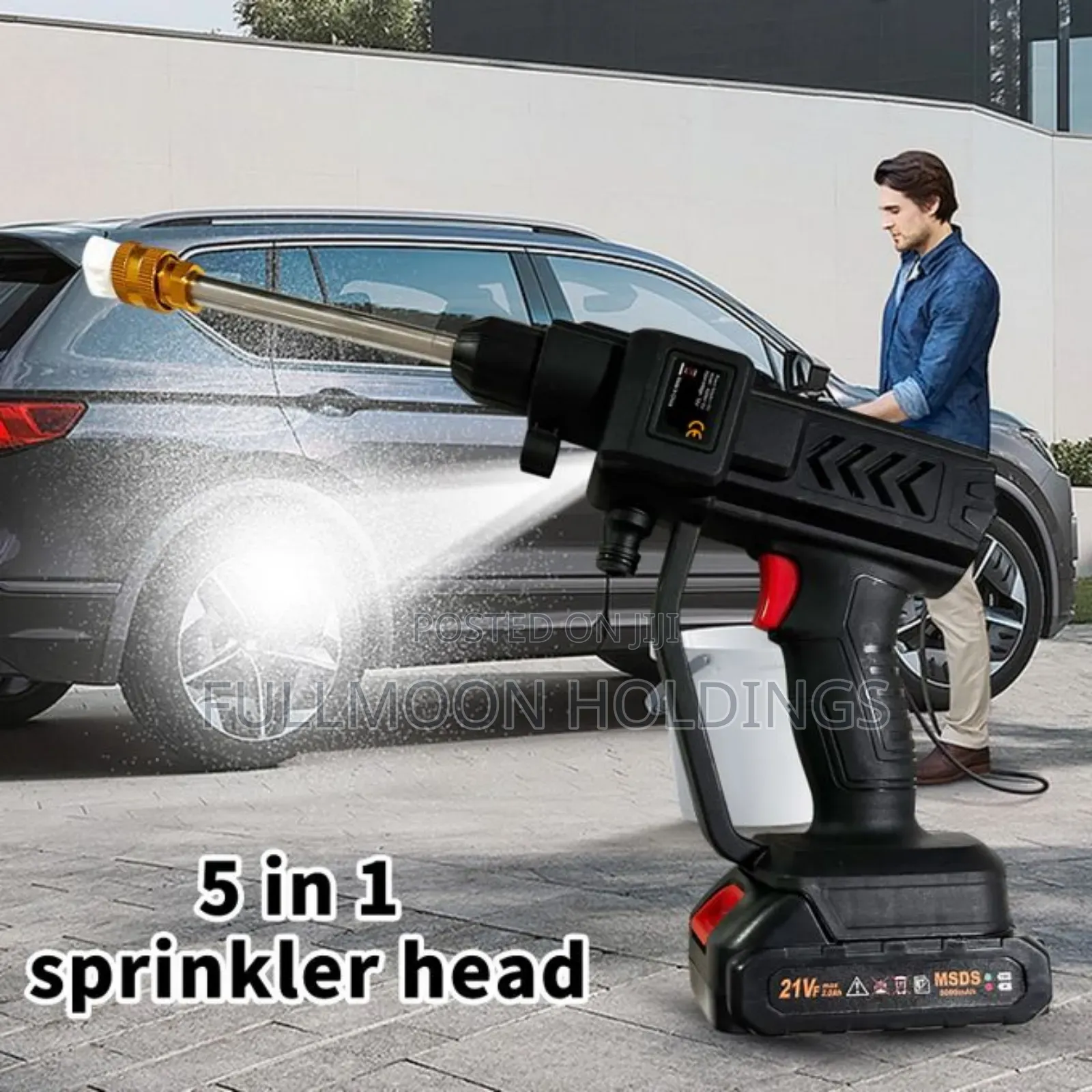 Cordless Power Washer 300w High Power With 5in1 Nozzles - Black