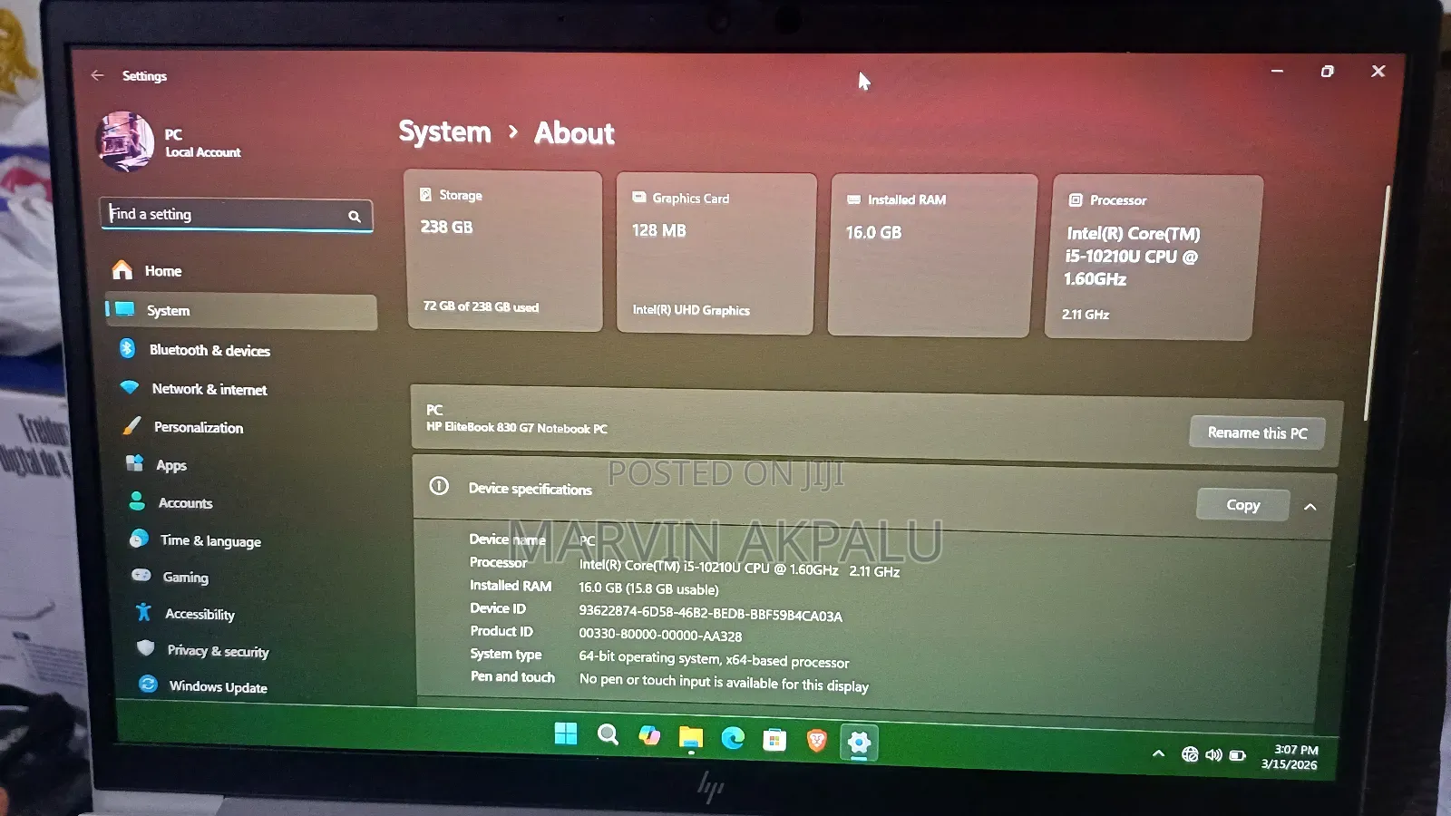 Laptop HP EliteBook 830 G7 16GB Intel Core i5 SSD 256GB