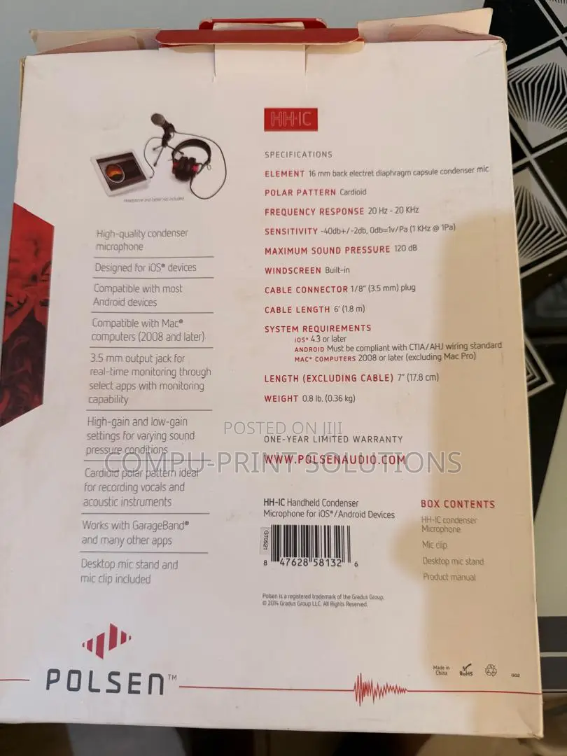 Polsen Hh-Ic Handheld Condenser Microphone for Ios and Android Devices