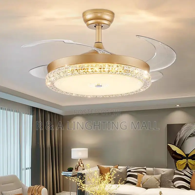 Fashionable Retractable Fan Light - 42 Inches - Gold