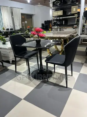 Modern 2-Seater Black Marble Dining Set