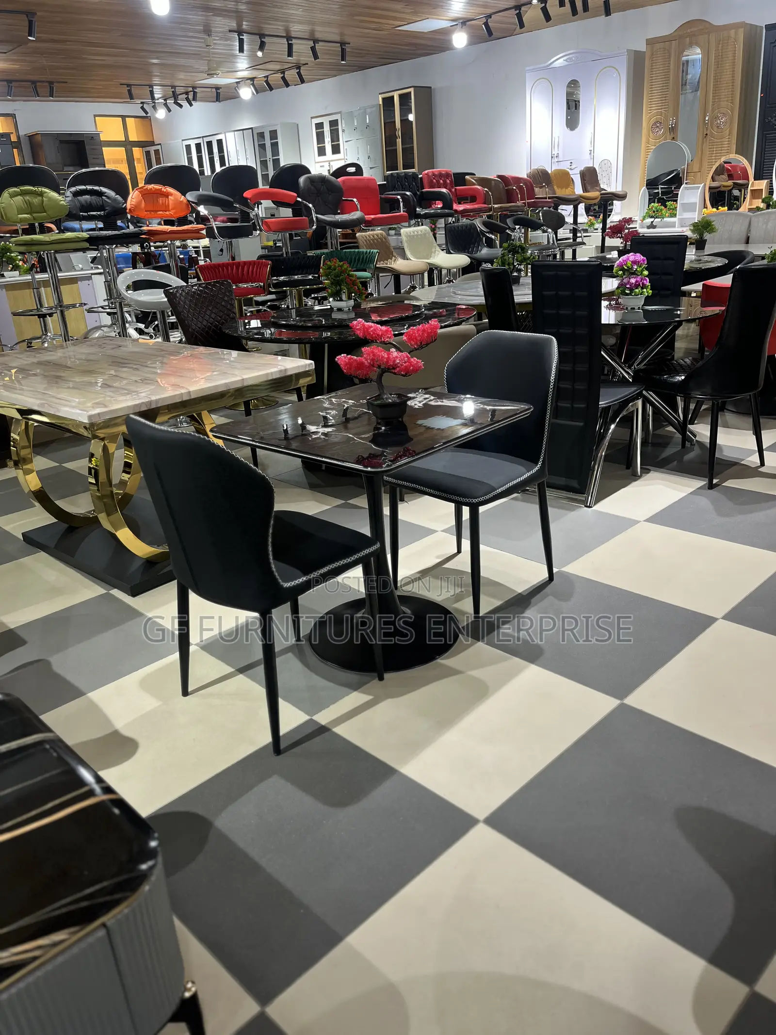 Modern 2-Seater Black Marble Dining Set