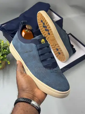 Classic Slip-on Comfort Sneakers - Navy Blue With Off-White Sole.