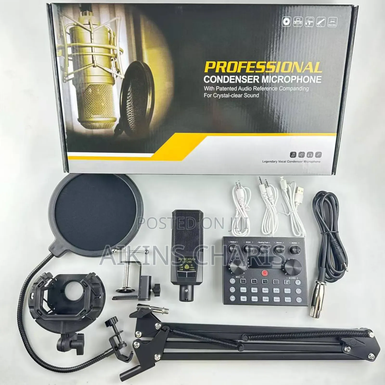 Professional Condenser Microphone With V8 Sound Card