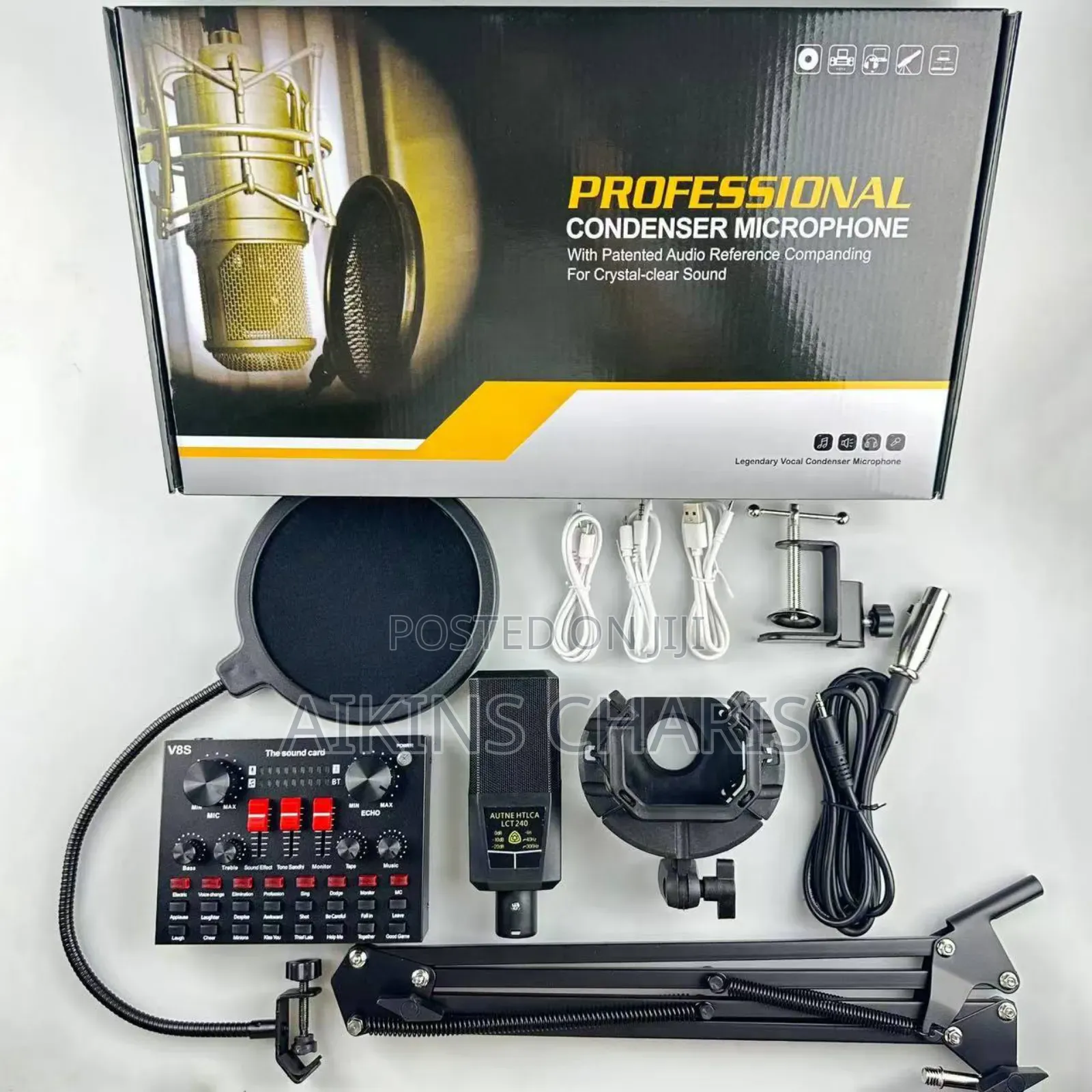 Professional Condenser Microphone With V8 Sound Card