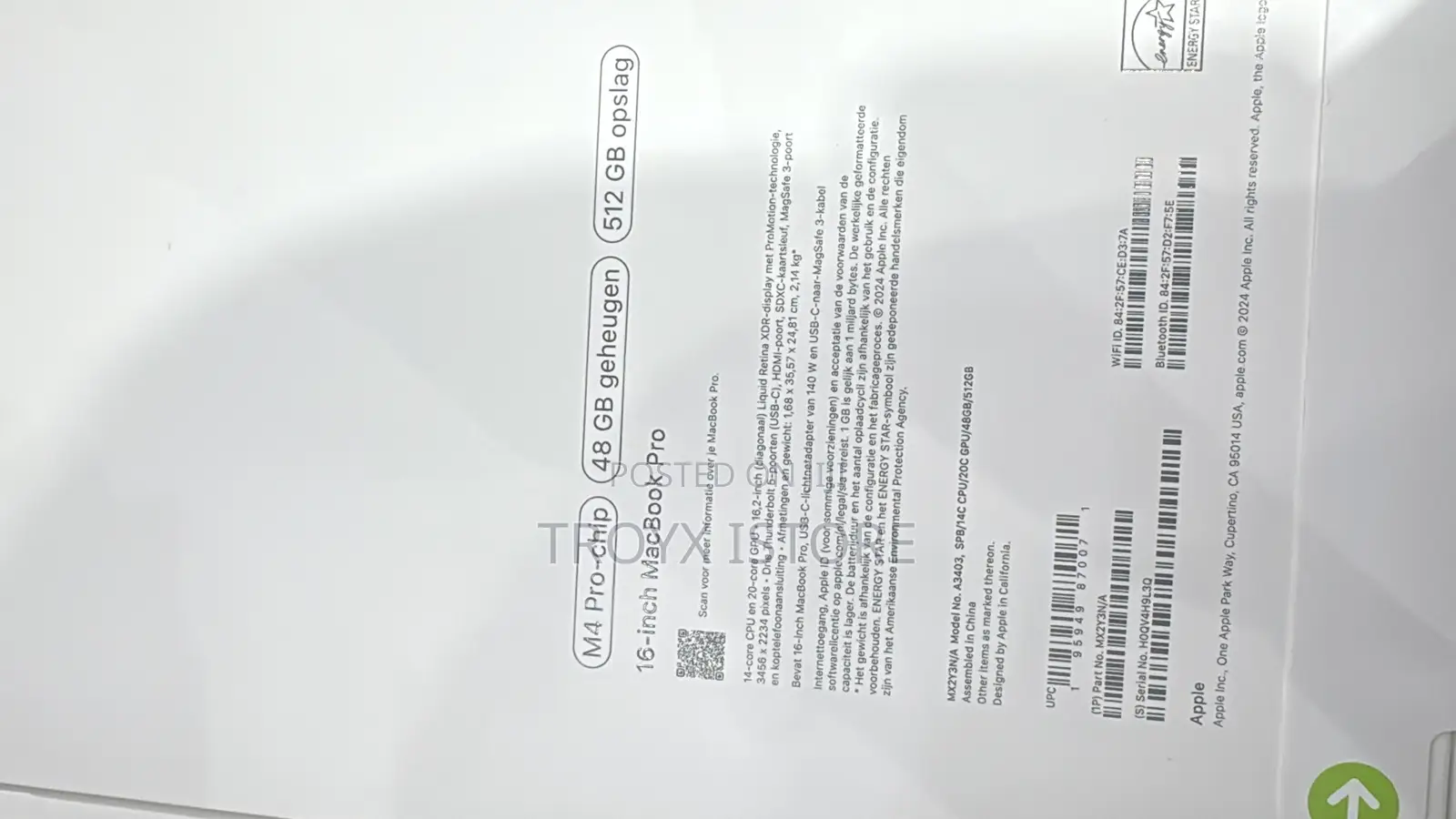 New Apple MacBook Pro 2024 M4 Pro 16-inch 48GB Apple M4 Pro SSD 512GB