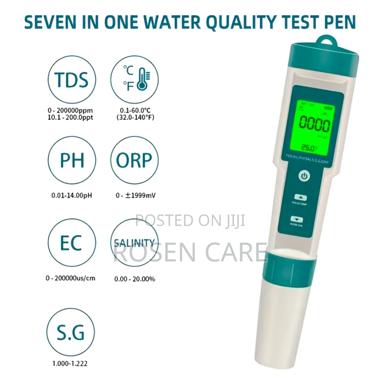 7-in-1 Ph Meter, Tds, Ec, Salt, Temps, S.G, Orp, Water Quality Tester ...